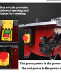Slick Portable Bench Top Table Saw With Killer 4800 Rpm Motor Cuts Clean Fast For Easy Woodworking Setup showing safety switch controls.