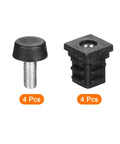 4 Pack Adjustable Furniture Leveling Feet, M6 Screw In Square Tube Glides, black plastic support feet for furniture.