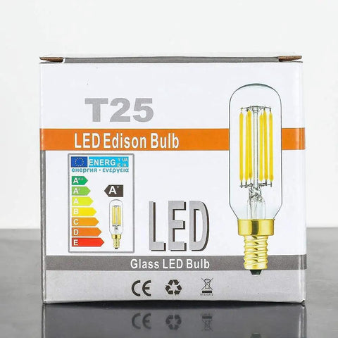 Box of Dimmable LED Filament Candle Bulb 60W Equivalent For Chandeliers And Sconces with energy rating and bulb image
