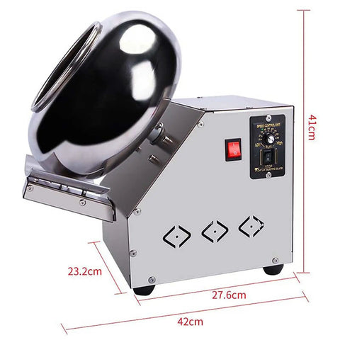 Commercial Electric Sugar Coating Machine For Candy And Chocolate Polishing Adjustable Speed Slick Finish Stainless Steel Build side view with control panel