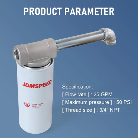 Heavy Duty Spin On Fuel Filter Particulate Replacement For Transfer Pumps 25 GPM With 1200KTG9075 Filter Head and 3/4 Inch Nipple