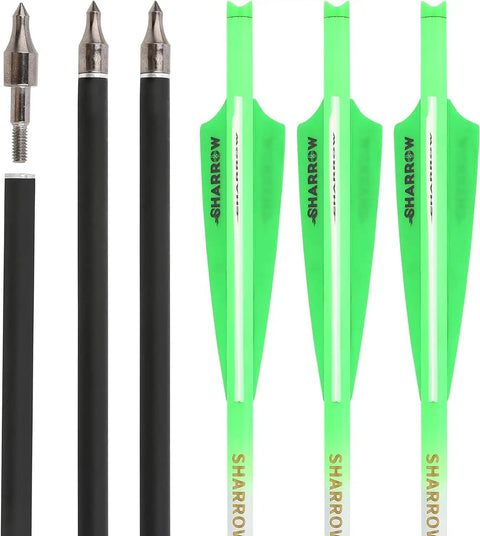 Crossbow Bolts 20 Inch Carbon Shaft Arrows With Replaceable Screw In Tips Green Feather Fletching 12 Pack 125 Grain Durable