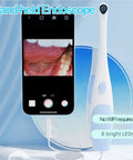 Oral Endoscope With 1920P HD Camera And 8 Handy LED Lights, 70 Degree Rotatable Angle For Close Up Teeth, At Home Dental Check Camera For Android And iOS, Easy Phone Recording And Clear Dental View In Purple. handheld dental endoscope with phone display and white body
