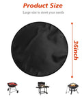 36 Inch Fire Pit Mat 3 Layer Fireproof Heat Resistant Under Grill Mat Double Sided Silicone Deck And Patio Protector Round BBQ Mat Easy To Clean Reusable shown with size chart and grills.