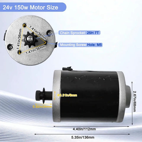 24V 100W Brushed DC Scooter Motor With 9 Tooth Sprocket Kit For Electric Scooters Delivers 2700 RPM And 0.35 Nm Torque Instant Rotation Recovery Snappy Power Smooth Ride Easy Plug And Play Install, 24v motor size diagram