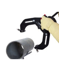 Ultra Clamp 6 Inch Pipe Clamp For Welding With Quick Release Button And T Handle positioning on metal pipe