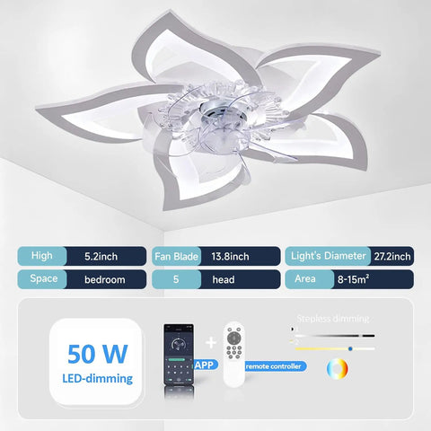 Low Profile Ceiling Fan With Lights, Modern Dimmable Flower Shape, 110V Smart Remote And App Control, ceiling view