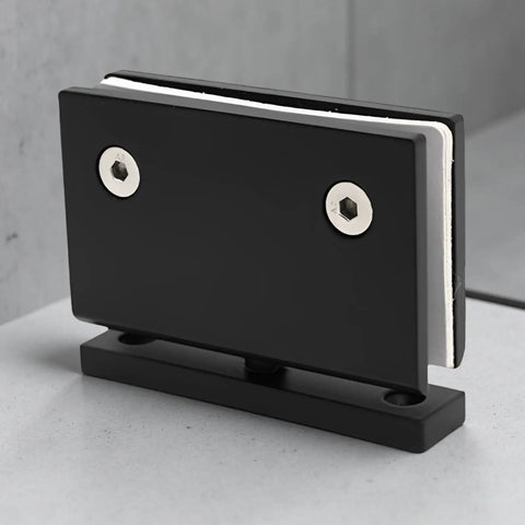 Heavy Duty Frameless Shower Door Hinge With Sleek Matte Black Finish, 304 Stainless Steel Pivot Clamp for Easy Install.