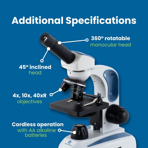 Student Compound Microscope EXM50 With Monocular Head 40x To 400x Magnification Easy Coarse Focus Cordless LED Illustration