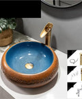 USZWBY Vessel Vanity Sink Retro Small Bathroom Sink Simple Round Above Counter Basin with Faucet and Drain Modern Countertop close-up view