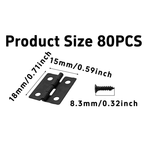 Kick Back And Craft With 80 Pieces Of 18 By 15 Millimeter Mini Hinges Plus 320 Mounting Screws For Wooden Jewelry Box Hardware And 180 Degree Folding Butt Hardware, showing hinge size and screw scale.