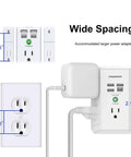 Heavy Duty Surge Protector Wall Charger with Five AC Outlets and Four USB Ports showing wide spacing for larger adapters.
