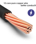 Close-up of 12 core pure copper wire showcasing better conductivity symbol, black insulation.