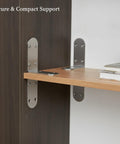 Rock Solid Stainless Steel L Brackets 90 Degree Corner Brace For Furniture And Shelf Reinforcement 4 Pack mounted on a shelf.