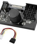 4 Pin 12V PWM Fan Controller Hub for Six PWM Fans with SATA and DC 5525 power input, black design with adjustable speed knob