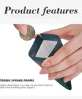 Compact PU Leather Coin Purse and No Zipper Makeup Bag with One Hand Open Shrapnel Hardware showing strong spring frame