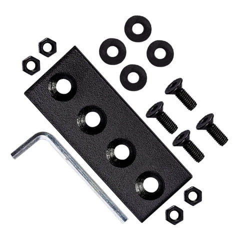 Heavy Duty Track Connecting Plate Set For Barn Doors Carbon Steel Bracket Connectors With Easy Install Flat Mending Plates For Sliding Door Hardware 4 Hole Brace Plates Built Tough For Long Lasting Barn Door Repairs, includes 4-hole plate, bolts, washers, and hex key.