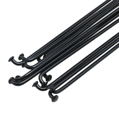 Close-up of 260 Mm Stainless Steel Bicycle Spokes Set 14G Black Spokes For 26 Inch Mountain And Road Bikes With 14 Mm Spoke Caps 12 Pieces