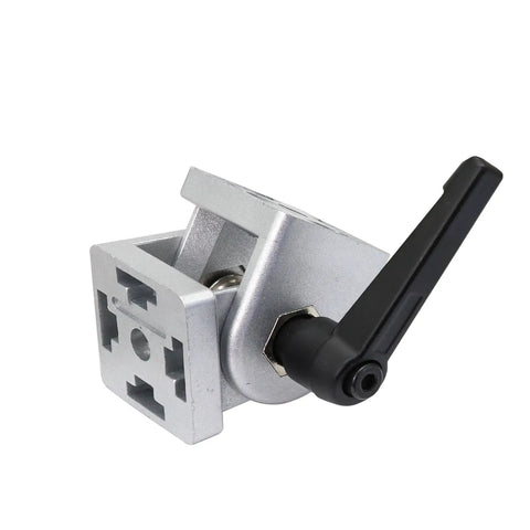 Two Pack 15 Series Aluminum Extrusion Profile Flexible Pivot Joint Connectors With Handles For 15x15 Rails, Aluminum Rail End Taps Included, Easy Assembly, Durable Aluminum Build, Perfect For Custom CNC Frames And DIY Projects. silver pivot joint connector with black handle for 15x15 rails