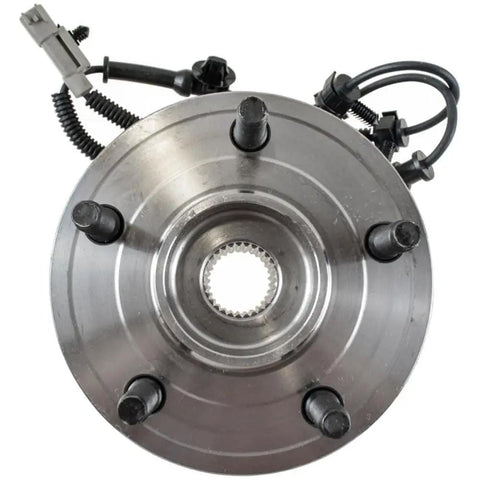 Top view of four piece wheel hub and bearing assembly kit for front and rear axles left and right sides, part BHA53795