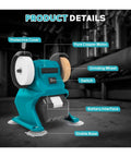 Cordless Electric Bench Grinder With 2 Wheels For Metal Polishing And Deburring. High Speed 150W Motor Reaches 5500Rpm showing features.