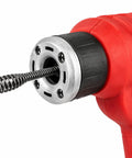 Close-up of the 25 Foot Handheld Portable Drain Auger Corded Operation Snake For Toilet Sink Bathtub And Kitchen Clog Cleaning Auto Feed Tube