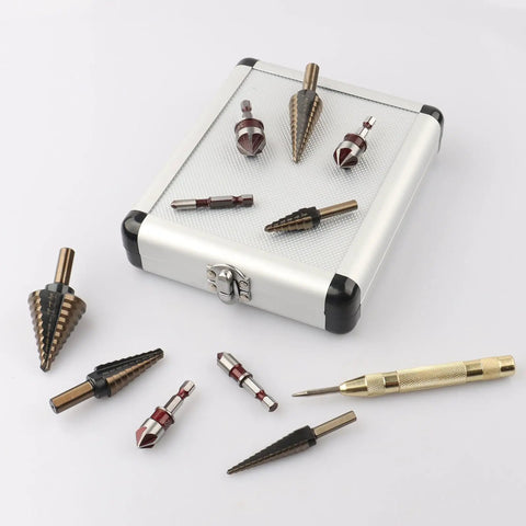 Ten Bit Set With Five Step Drill Bits And Five Countersink Bits For Metal Titanium Coated In A Heavy Duty Aluminum Case Rocaris