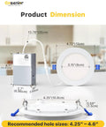 Ultra Bright Four Inch LED Canless Recessed Wafer Light dimensions with installation templates and sizes.