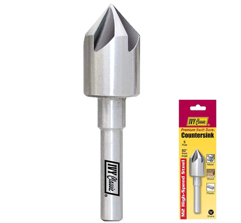 Front view of Ivy Classic 3/8 in M2 HSS countersink bit, 5-flute, 82° point