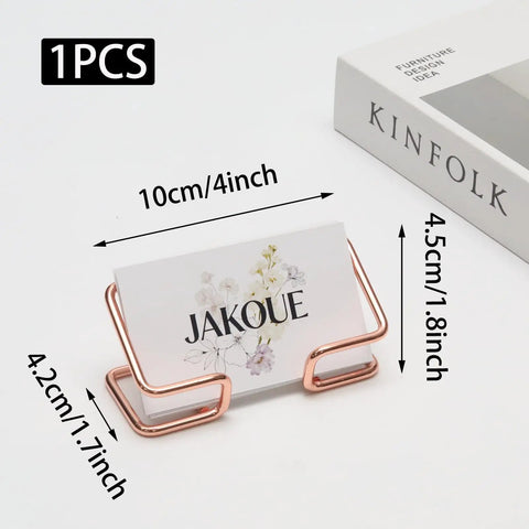 Rose Gold Metal Card Holder For Desk, Sleek Card Organizer And Office Desk Accessory, Elegant Desktop Display Stand, 1 Pack