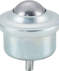 Heavy Duty One Inch Steel Stud Mount Ball For Ball Transfer Conveyor Tables Built Tough, showing top view with steel ball and mounting stud.