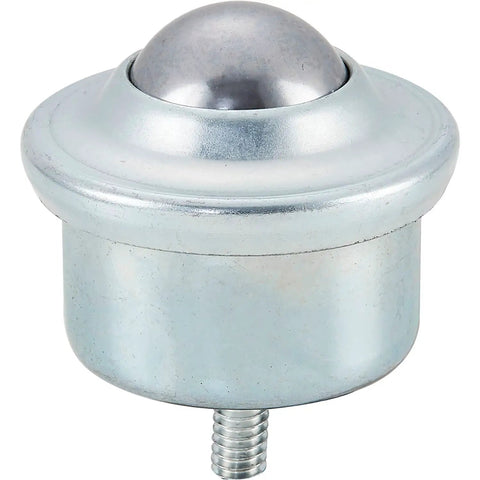 Heavy Duty One Inch Steel Stud Mount Ball For Ball Transfer Conveyor Tables Built Tough, showing top view with steel ball and mounting stud.