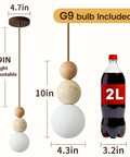 Wabi Sabi Travertine Pendant Light with Wood Ball & Milk Glass Shade dimensions 79in height adjustable, 10in length, featuring polished stone.