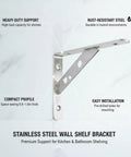 Heavy Duty Wall Mount Shelf Bracket In Stainless Steel L Shape Support For Kitchen Bath Laundry And Garage Corrosion Resistant Silver Finish