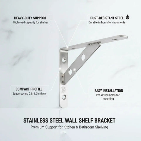 Heavy Duty Wall Mount Shelf Bracket In Stainless Steel L Shape Support For Kitchen Bath Laundry And Garage Corrosion Resistant Silver Finish