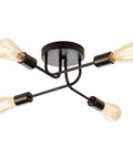 Industrial Semi Flush Mount Four Light Ceiling Fixture With Adjustable Black Metal Branches, E26 Base, bulbs not included