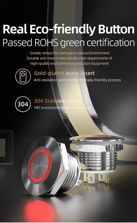 12mm Momentary Push Button Switch IP67 Waterproof Stainless Steel Blue LED Illuminated 1NO with eco-friendly certification