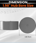 Close-up of Two Pack 1.98 Inch Rubber Dust Caps for Trailer Bearings showing size dimensions 1.98 inch ID and 1 inch height.