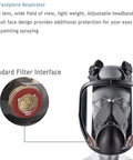Full Face Protective Cover With Organic Vapor Filter, wide field of view, and impact-resistant lens, shown with filter close-up