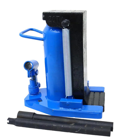Big Time Air Powered Hydraulic Toe Jack Lift 20 Ton Max Pull 10 Ton Toe Lift Built Different With Heat Treated Steel side view with tools