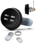 Keyless Cabinet Lock With 4 Dial Combination showing black face and silver parts, Easy Install Retrofit for Any Cam Lock, 1 Pack