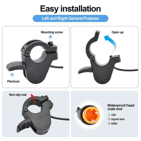 300X Thumb Throttle For 7 To 8 Inch Handlebars 22mm On Electric Bikes And Scooters, Smooth Quick Acceleration, Wide Voltage Range 12V 24V 36V 48V 60V 72V, M8 Waterproof Plug, Easy Mount On Left Or Right Handlebars