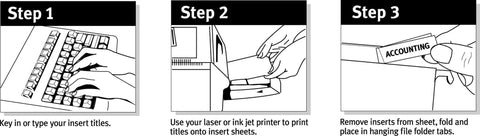 Step-by-step instructions for using Slick Insertable Index Tabs, 2 Inch White File Folder Labels.
