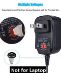 All In One 12W Universal AC DC Adapter With Eight Swappable Tips showing voltage selector and plug
