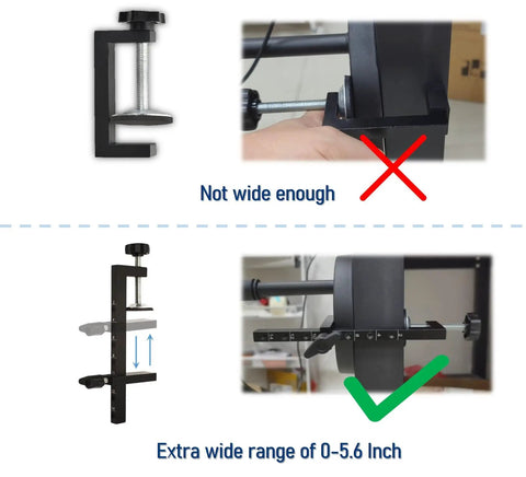 Demonstration of Heavy Duty Stainless Steel Desk C Clamp With A Roomy Wide Throat And Smooth Fine Tune Knob range adjustment.