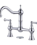 Chrome Bridge Kitchen Faucet With 8 Inch Centerset Solid Brass Construction 2 Or 3 Hole Sink Compatible Two Handle