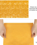Hands holding yellow 50 Pack Bubble Mailers 4x8 Inches Self Seal Kraft Poly Padded Envelopes with 80gsm bubble lining.