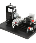 Aumotop 24W Mini Lathe Machine with High Speed Steel Tool on a black base, designed for soft metal machining with 20000 RPM.