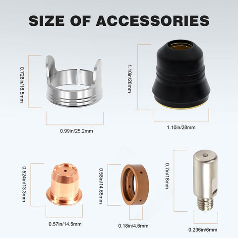 Size of accessories for Complete 24 Piece Plasma Cutter Consumables Set For S45 IPT40 Torches