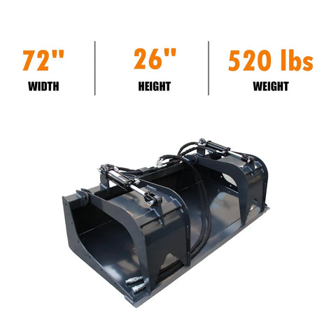72 Inch Hydraulic Grapple Attachment for Skid Steer Loader With Quick Tach, 26 inch height, heavy duty 520 lbs steel body